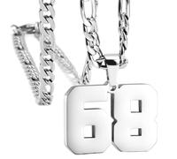 OAKKY Atletas Número 0-99 Colgante Collar para Hombres Mujeres Acero Inoxidable Ángeles Números Collares Joyería Deportiva Cool Hip Hop con Cadena Plata 69
