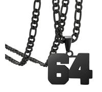 OAKKY Atletas Número 0-99 Colgante Collar para Hombres Mujeres Acero Inoxidable Ángeles Números Collares Joyería Deportiva Cool Hip Hop con Cadena Negro 64