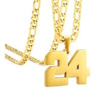 OAKKY Atletas Número 0-99 Colgante Collar para Hombres Mujeres Acero Inoxidable Ángeles Números Collares Joyería Deportiva Cool Hip Hop con Cadena Oro 24