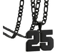 OAKKY Atletas Número 0-99 Colgante Collar para Hombres Mujeres Acero Inoxidable Ángeles Números Collares Joyería Deportiva Cool Hip Hop con Cadena Negro 25