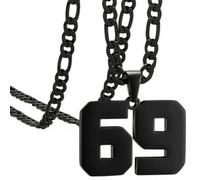 OAKKY Atletas Número 0-99 Colgante Collar para Hombres Mujeres Acero Inoxidable Ángeles Números Collares Joyería Deportiva Cool Hip Hop con Cadena Negro 69