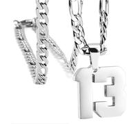 OAKKY Atletas Número 0-99 Colgante Collar para Hombres Mujeres Acero Inoxidable Ángeles Números Collares Joyería Deportiva Cool Hip Hop con Cadena Plata 13
