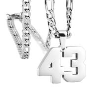 OAKKY Atletas Número 0-99 Colgante Collar para Hombres Mujeres Acero Inoxidable Ángeles Números Collares Joyería Deportiva Cool Hip Hop con Cadena Plata 43