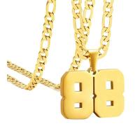 OAKKY Atletas Número 0-99 Colgante Collar para Hombres Mujeres Acero Inoxidable Ángeles Números Collares Joyería Deportiva Cool Hip Hop con Cadena Oro 88