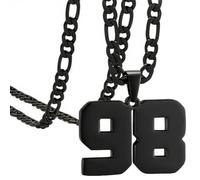 OAKKY Atletas Número 0-99 Colgante Collar para Hombres Mujeres Acero Inoxidable Ángeles Números Collares Joyería Deportiva Cool Hip Hop con Cadena Negro 98