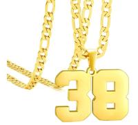 OAKKY Atletas Número 0-99 Colgante Collar para Hombres Mujeres Acero Inoxidable Ángeles Números Collares Joyería Deportiva Cool Hip Hop con Cadena Oro 38