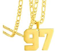 OAKKY Atletas Número 0-99 Colgante Collar para Hombres Mujeres Acero Inoxidable Ángeles Números Collares Joyería Deportiva Cool Hip Hop con Cadena Oro 97