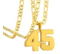 OAKKY Atletas Número 0-99 Colgante Collar para Hombres Mujeres Acero Inoxidable Ángeles Números Collares Joyería Deportiva Cool Hip Hop con Cadena Oro 45