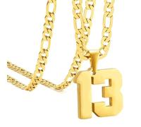 OAKKY Atletas Número 0-99 Colgante Collar para Hombres Mujeres Acero Inoxidable Ángeles Números Collares Joyería Deportiva Cool Hip Hop con Cadena Oro 13
