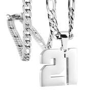 OAKKY Atletas Número 0-99 Colgante Collar para Hombres Mujeres Acero Inoxidable Ángeles Números Collares Joyería Deportiva Cool Hip Hop con Cadena Plata 21