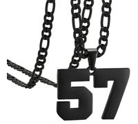 OAKKY Atletas Número 0-99 Colgante Collar para Hombres Mujeres Acero Inoxidable Ángeles Números Collares Joyería Deportiva Cool Hip Hop con Cadena Negro 57