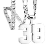 OAKKY Atletas Número 0-99 Colgante Collar para Hombres Mujeres Acero Inoxidable Ángeles Números Collares Joyería Deportiva Cool Hip Hop con Cadena Plata 38