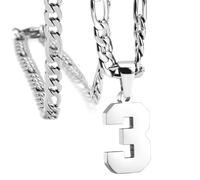 OAKKY Atletas Número 0-99 Colgante Collar para Hombres Mujeres Acero Inoxidable Ángeles Números Collares Joyería Deportiva Cool Hip Hop con Cadena Plata 3