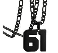 OAKKY Atletas Número 0-99 Colgante Collar para Hombres Mujeres Acero Inoxidable Ángeles Números Collares Joyería Deportiva Cool Hip Hop con Cadena Negro 61