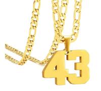 OAKKY Atletas Número 0-99 Colgante Collar para Hombres Mujeres Acero Inoxidable Ángeles Números Collares Joyería Deportiva Cool Hip Hop con Cadena Oro 43