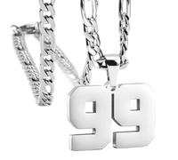 OAKKY Atletas Número 0-99 Colgante Collar para Hombres Mujeres Acero Inoxidable Ángeles Números Collares Joyería Deportiva Cool Hip Hop con Cadena Plata 99