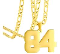 OAKKY Atletas Número 0-99 Colgante Collar para Hombres Mujeres Acero Inoxidable Ángeles Números Collares Joyería Deportiva Cool Hip Hop con Cadena Oro 84