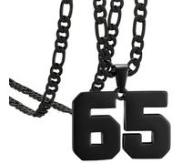 OAKKY Atletas Número 0-99 Colgante Collar para Hombres Mujeres Acero Inoxidable Ángeles Números Collares Joyería Deportiva Cool Hip Hop con Cadena Negro 65