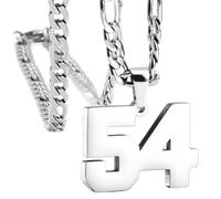 OAKKY Atletas Número 0-99 Colgante Collar para Hombres Mujeres Acero Inoxidable Ángeles Números Collares Joyería Deportiva Cool Hip Hop con Cadena Plata 54