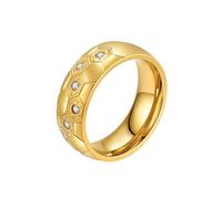 OAKKY Balón De Fútbol Diseño Geométrico Acero Inoxidable Anillo para Hombre Mujer Único Statement Band con Pequeñas Piedras Oro Talla 22