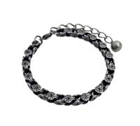 OAKKY Brazaletes de Cadena Vintage para Mujeres y Hombres Acero Inoxidable Negro Envejecido Hoja de Loto Hip Hop Gótico Motero Punk Joyería
