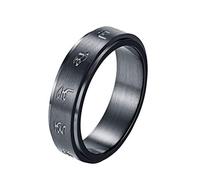 OAKKY Budista Tibetano Mantra Rotativo Inquietarse Anillo Acero Inoxidable Hombre Suerte Amuleto Yoga Orar Bands Religioso Joyería Negro Tamaño 22