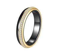 OAKKY Clásico 4MM Delgado Apilable Hilera Única de Micro-Pavé Zirconia Anillo de Pareja Unisex Cerámica Juego Combinado Anillo de Boda Oro Negro Tamaño 10
