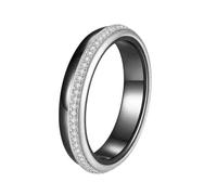 OAKKY Clásico 4MM Delgado Apilable Hilera Única de Micro-Pavé Zirconia Anillo de Pareja Unisex Cerámica Juego Combinado Anillo de Boda Plata Negro Tamaño 8
