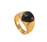 OAKKY Clásico Elegante Forma de Lágrima Piedra Natural Piedra Preciosa Anillo Sello Unisex Acero Inoxidable Ajuste Cómodo Banda de Declaración Negro Negro Talla 17