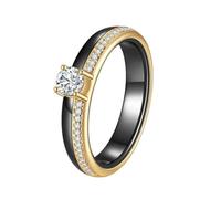 OAKKY Clásico Novedoso 4MM Hilera Única Micro-pavé Rhinestone 4 Garras de Dragón Solitario Cristal Anillo Unisex Cerámica Anillo de Boda Negro Oro Tamaño 7