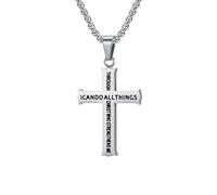 OAKKY Colgante Cruz Puedo Hacerlo para Hombres Acero Inoxidable Declaración de Fuerza Inspiradora Collar Plata sin Cadena