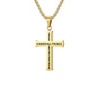 OAKKY Colgante Cruz Puedo Hacerlo para Hombres Acero Inoxidable Declaración de Fuerza Inspiradora Collar Oro con Cadena