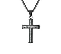 OAKKY Colgante Cruz Puedo Hacerlo para Hombres Acero Inoxidable Declaración de Fuerza Inspiradora Collar Negro con Cadena