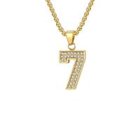 OAKKY Collar Colgante Hip Hop Número 7 para Hombre Helado Plateado Acero Inoxidable con Circonita Cadena Rapper Drippy para Streetwear Concierto y Moda Diaria Regalo Joya para Él Oro sin cadena