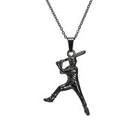 OAKKY Collar Colgante Jugador de Béisbol Bateador para Hombres y Mujeres Acero Inoxidable Joyería para Amantes del Deporte Negro