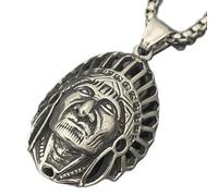 OAKKY Collar Colgante Tocado de Jefe Indio Nativo Americano Plata Acero Inoxidable para Hombres Mujeres Joyería Talismán Cultural