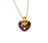 OAKKY Collar de Corazón Delicado Acero Inoxidable para Mujeres Minimalista Dulce Tierno Joyería de Aniversario Rojo Oro