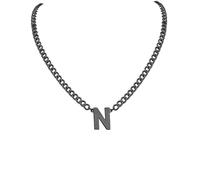 OAKKY Collar de Inicial para Hombres Cadena Cubana Colgante Letra A-Z Collares Acero Inoxidable Aniversario Navidad Joyería Negro N