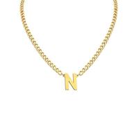 OAKKY Collar de Inicial para Hombres Cadena Cubana Colgante Letra A-Z Collares Acero Inoxidable Aniversario Navidad Joyería Oro N