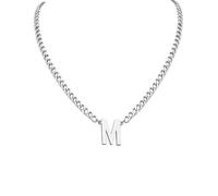 OAKKY Collar de Inicial para Hombres Cadena Cubana Colgante Letra A-Z Collares Acero Inoxidable Aniversario Navidad Joyería Plata M