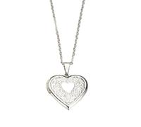 OAKKY Collar Doble Corazón para Mujeres Acero Inoxidable Patrón Tallado Cadena de Capas Aniversario de Pareja Se Puede Abrir Plata 29 * 29MM