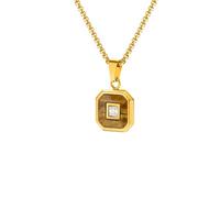 OAKKY Collar Octágono Geométrico Unisex | Acero Inoxidable, Colgante Art-Déco con Incrustación de Piedra CZ Corte Princesa, Accesorio Diario Tendencioso