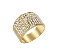 OAKKY Cool Hip Hop 15mm Pavé Completo Cristal Oración Cristiana de Lado Cruz Biker Amuleto Crucifijo Anillo Unisex Acero Inoxidable Oro Talla 19