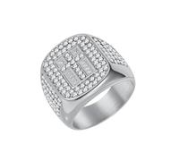 OAKKY Cool Hip Hop 21mm Cruz de Circón de Cristal Grueso Pesado y Brillante Biker Amuleto Crucifijo Anillo Unisex Acero Inoxidable Plata Talla 22