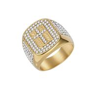 OAKKY Cool Hip Hop 21mm Cruz de Circón de Cristal Grueso Pesado y Brillante Biker Amuleto Crucifijo Anillo Unisex Acero Inoxidable Oro Talla 19