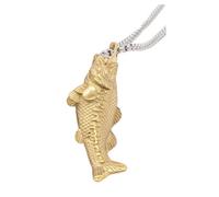 OAKKY Cool Vintage Hip Hop Esqueleto Grandes Huesos de Pescado Koi Pez Dorado Anzuelo Collar Suerte Colgante Unisex Acero Inoxidable Oro con Cadena