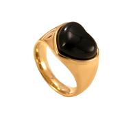 OAKKY Creatividad Único Piedra Natural en Forma de Corazón Anillo de Pareja de Piedras Preciosas Unisex de Acero Inoxidable a Juego Alianza de Boda Negro Negro Talla 19