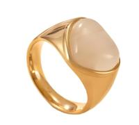 OAKKY Creatividad Único Piedra Natural en Forma de Corazón Anillo de Pareja de Piedras Preciosas Unisex de Acero Inoxidable a Juego Alianza de Boda Negro Blanco Talla 17