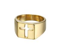 OAKKY Crucifijo con Diseño Simple Clásico Liso Hueco y en Forma de Cruz Biker Anillo Unisex Acero Inoxidable Alianza de Boda Comfort Fit Oro Talla 14