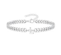 OAKKY Cuban Link Cadena Pulsera Para Hombre Mujer Acero Inoxidable Chapado Oro Con A-Z Inicial Letra Suerte Personalizado 26 Alfabeto Unisex Pulsera Plata Letra L